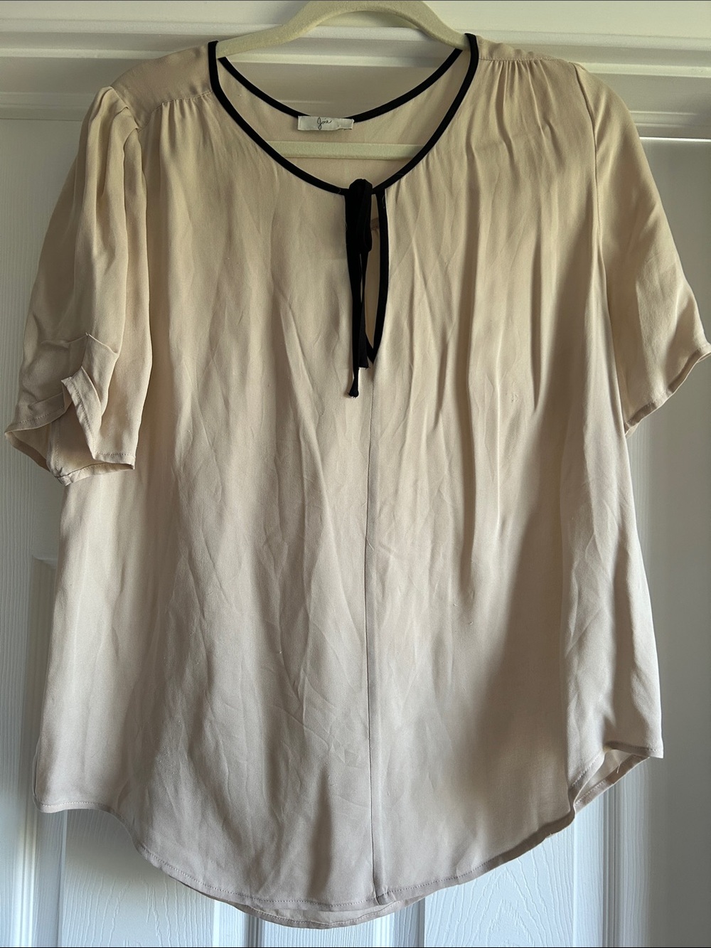 Joie Cream Blouse with Black Tie-Neck